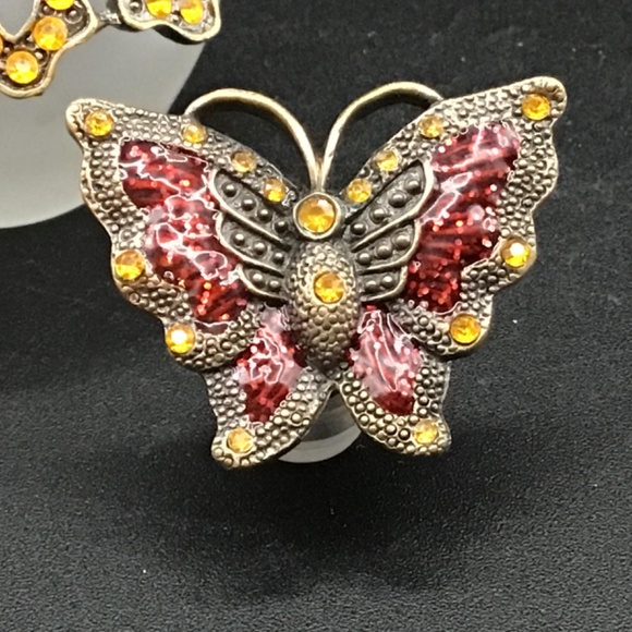 Perfume Bottle Retro Frosted Butterfly enamelled jewelled Lid Perfume Bottle - Picture 5 of 7